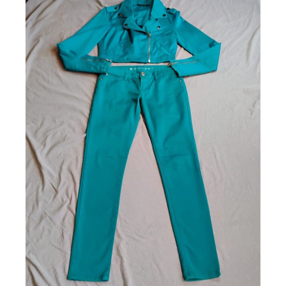 Celebrity Pink y2k Teal Outfit Set Womens Small / Pants Size 1 Moto Jacket Pants - Picture 2 of 16